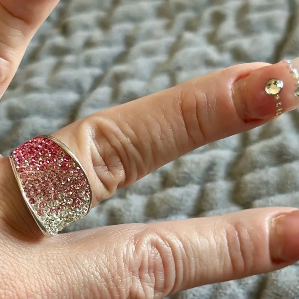 Stunning Swarovski Crystal Wide Band Ring - Sterling Silver 925 AU size 7